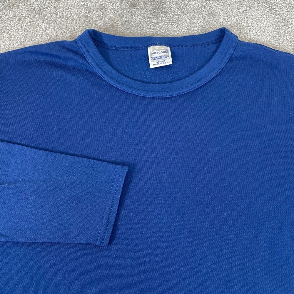 Patagonia‎ Capilene Shirt Mens Medium Base Layer Made in USA Long Sleeve Blue